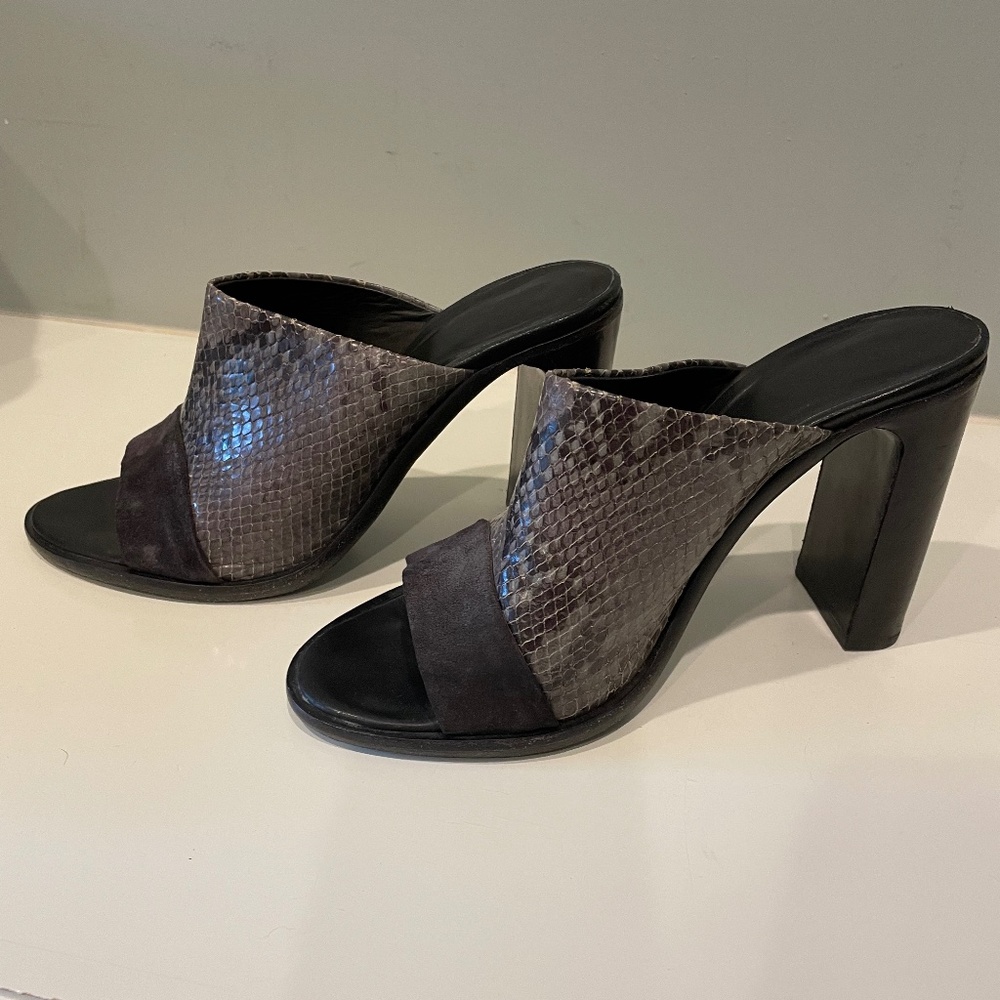 Rag & Bone Mules, grey and black snakeskin, size 38.5